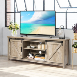 Costway 2 Door 2 Shelf Grey TV Unit - Size: 161 x 48 x 18cm - Wilko - thumbnail 6
