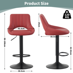 Stacey Red Height Adjustable Kitchen Bar Stool with Footrest Set of 2 - MCC - Wilko - thumbnail 6