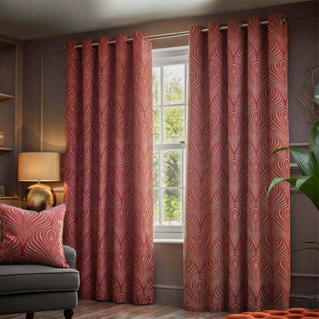 Paoletti Gatsby Terracotta Jacquard Eyelet Curtain 117 x 183cm - Size: W 183 x D 117cm - Brown - Wilko - image 1