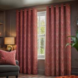 Paoletti Gatsby Terracotta Jacquard Eyelet Curtain 117 x 183cm - Size: W 183 x D 117cm - Brown - Wilko