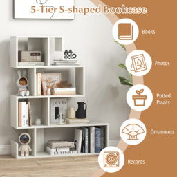 Costway 4 Shelf White S Shaped Bookshelf - Size: 90 x 32 x 17cm - Wilko - thumbnail 6