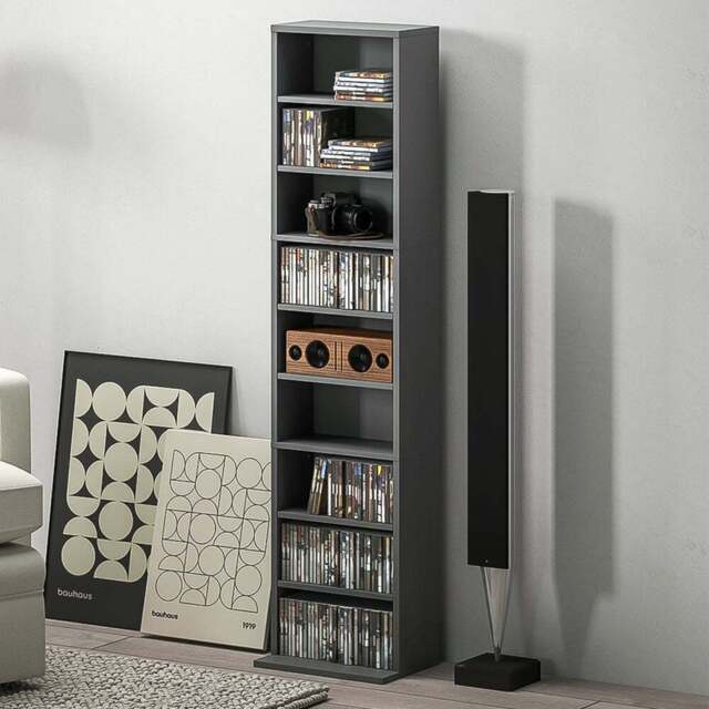 HOMCOM 9 Shelf Grey DVD and CD Media Storage Unit - Size: 140 x 24 x 33cm - Wilko - image 1