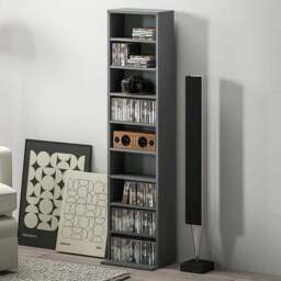 HOMCOM 9 Shelf Grey DVD and CD Media Storage Unit - Size: 140 x 24 x 33cm - Wilko