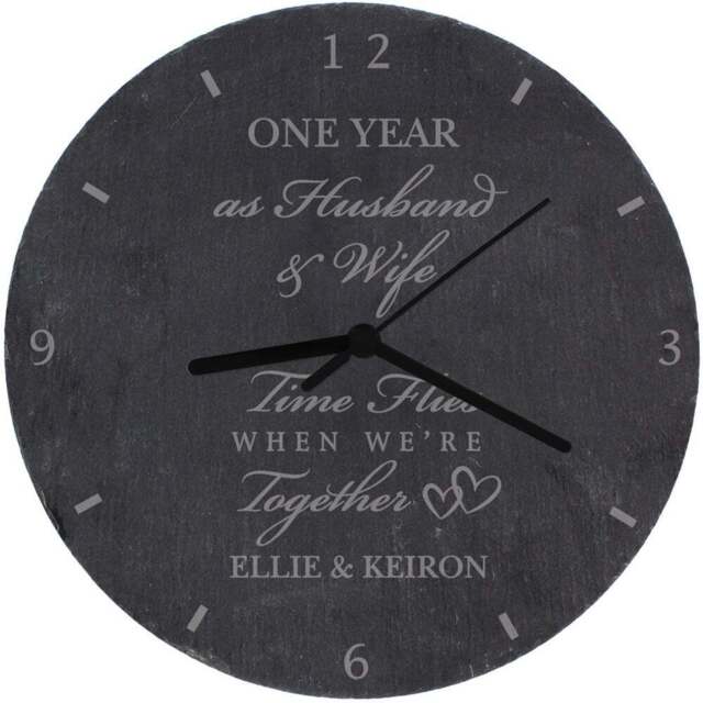 Personalised Memento Personalised Anniversary Slate Clock - Size: 2.4 x 2.4 x 0.4cm - Black - Wilko - image 1