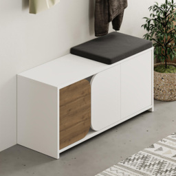 Decortie Moni 3 Door White and Dark Oak Shoe Cabinet with 5 Hook Hanger and Fabric Seat - Size: 52 x 104.9 x 37cm - Multi - Wilko - thumbnail 4