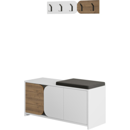Decortie Moni 3 Door White and Dark Oak Shoe Cabinet with 5 Hook Hanger and Fabric Seat - Size: 52 x 104.9 x 37cm - Multi - Wilko - thumbnail 3
