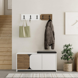 Decortie Moni 3 Door White and Dark Oak Shoe Cabinet with 5 Hook Hanger and Fabric Seat - Size: 52 x 104.9 x 37cm - Multi - Wilko - thumbnail 5