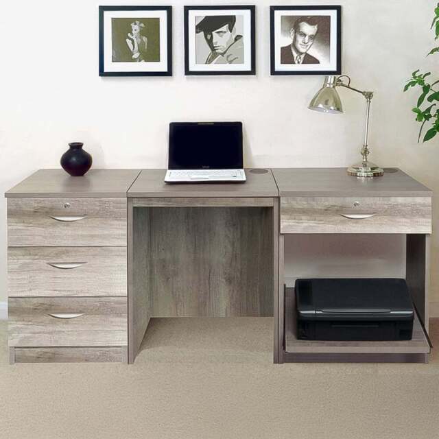R White Cabinets 4 Drawer Grey Set-11 Desk with Printer Shelf - Size: 72.8 x 167.9 x 54cm - Wilko - image 1