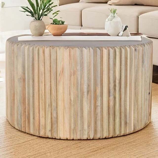 Brooklyn Hudson Carved Mango Wood Round Coffee Table - Brown - Wilko - image 1