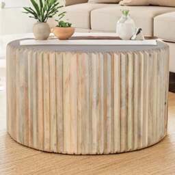 Brooklyn Hudson Carved Mango Wood Round Coffee Table - Brown - Wilko - thumbnail 1