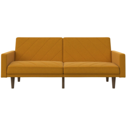 Dorel Paxson 3 Seater Linen Mustard Sofa Bed with Wooden Feet - Wilko - thumbnail 4