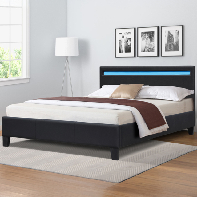 Comfy Living King Size Black Faux Leather Bed Frame with LED Strip - Wilko - image 1