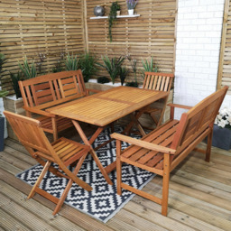 Samuel Alexander Wooden 6 Seater Folding Rectangular Garden Dining Bench Set - Brown - Wilko - thumbnail 1