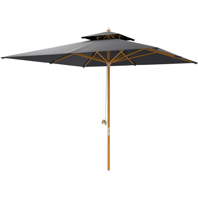 Outsunny 3m Black Wooden Square Garden Parasol - Size: 297 x 300 x 300cm - Wilko - image 1