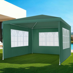 tectake Barinas 3 x 3m Green Water Resistant Gazebo with 3 Side Panels - Wilko