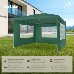 tectake Barinas 3 x 3m Green Water Resistant Gazebo with 3 Side Panels - Wilko - thumbnail 7