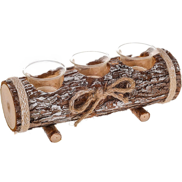 Marco Paul Log Tealight Holder - Size: 9 x 25 x 8cm - Brown - Wilko - image 1