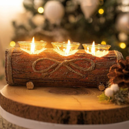 Marco Paul Log Tealight Holder - Size: 9 x 25 x 8cm - Brown - Wilko - thumbnail 3