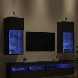 vidaXL Single Door 3 Shelf Black Oak Wide Wall Mounted LED TV Unit Set of 2 - Size: 33 x 89 x 36.5cm - Wilko - thumbnail 1