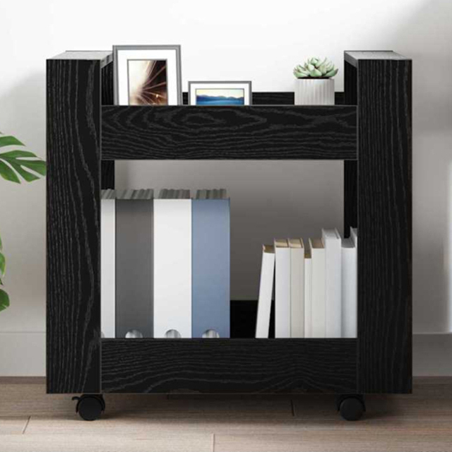 vidaXL 2 Shelf Black Oak Wooden Desk Trolley - Size: 60 x 60 x 45cm - Wilko - image 1