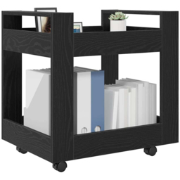 vidaXL 2 Shelf Black Oak Wooden Desk Trolley - Size: 60 x 60 x 45cm - Wilko - thumbnail 4