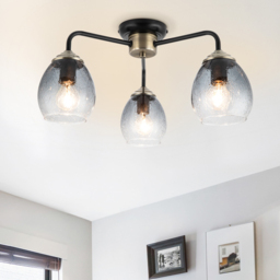 Cosylyte Malanda 3 Light Smoky Glass Matt Black Ceiling Light - Size: 18.5 x 41 x 37cm - Wilko - thumbnail 3