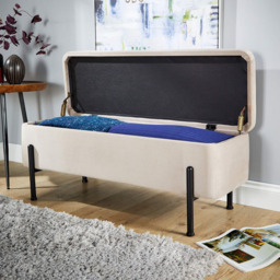 Home Source Oasis Grey Velvet Storage Ottoman with Metal Legs - Size: 44 x 110 x 42cm - Wilko - thumbnail 5