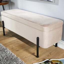 Home Source Oasis Grey Velvet Storage Ottoman with Metal Legs - Size: 44 x 110 x 42cm - Wilko - thumbnail 1
