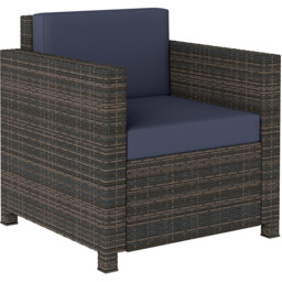 Outsunny Rattan Brown and Blue Cushioned Garden Armchair - Size: 80 x 75 x 70cm - Mixed Brown/Navy Blue - Wilko - thumbnail 3
