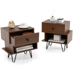 Costway Mid Century Walnut End Table Set of 2 - Size: 44 x 29 x 47cm - Brown - Wilko - thumbnail 3