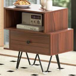 Costway Mid Century Walnut End Table Set of 2 - Size: 44 x 29 x 47cm - Brown - Wilko
