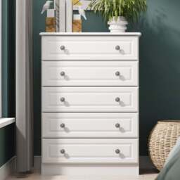 Crowndale Pembroke 5 Drawer Matt White Chest of Drawers Ready Assembled - White Matt - Wilko