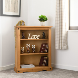 Seconique Corona 3 Shelf Distressed Waxed Pine Low Bookcase - Brown - Wilko - thumbnail 7