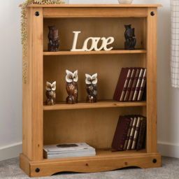 Seconique Corona 3 Shelf Distressed Waxed Pine Low Bookcase - Brown - Wilko