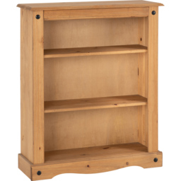 Seconique Corona 3 Shelf Distressed Waxed Pine Low Bookcase - Brown - Wilko - thumbnail 3
