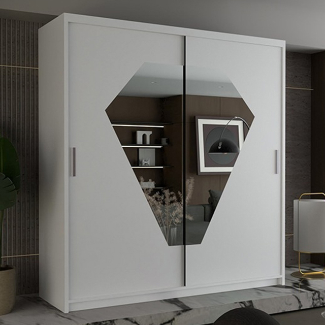 Sliding Wardrobes 4U Diamond 2 Door White Wide Mirrored Wardrobe 203cm - Wilko - image 1