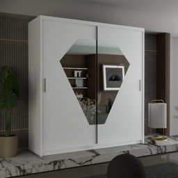 Sliding Wardrobes 4U Diamond 2 Door White Wide Mirrored Wardrobe 203cm - Wilko - thumbnail 5