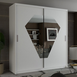 Sliding Wardrobes 4U Diamond 2 Door White Wide Mirrored Wardrobe 203cm - Wilko - thumbnail 1