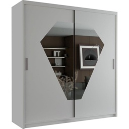 Sliding Wardrobes 4U Diamond 2 Door White Wide Mirrored Wardrobe 203cm - Wilko - thumbnail 3