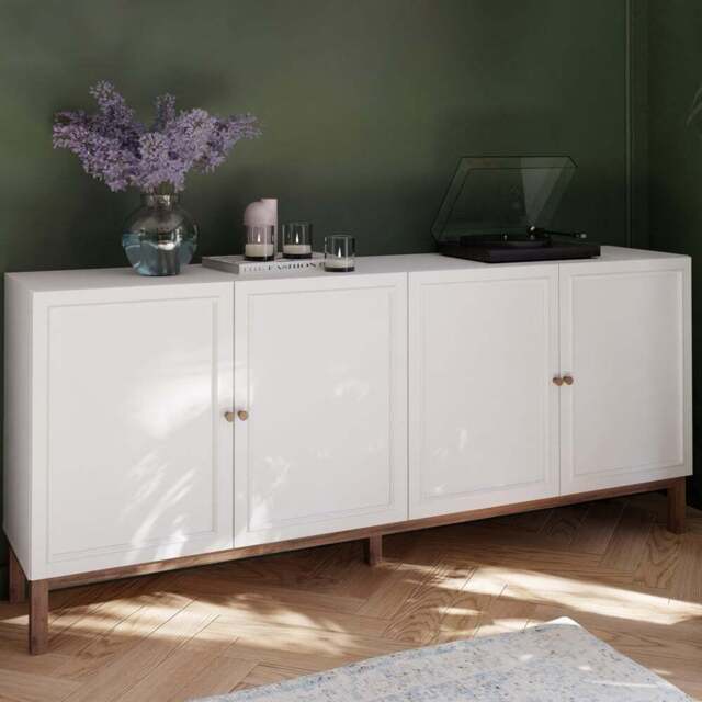 Florence Wensley 4 Door Single Drawer Light Grey and Oak Sideboard - Size: 85.4 x 199.3 x 41.7cm - Multi - Furniture To Go - Wilko - image 1