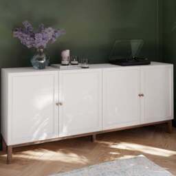 Florence Wensley 4 Door Single Drawer Light Grey and Oak Sideboard - Size: 85.4 x 199.3 x 41.7cm - Multi - Furniture To Go - Wilko