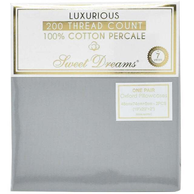 Sweet Dreams Grey T200 Percale Oxford Pillowcases - Size: 50 x 75 x 1cm - Wilko - image 1