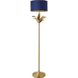 ValueLights Christina Navy Velvet and Gold Palm Leaf Floor Lamp with Bulb - Size: 157.5 x 35 x 35cm - Wilko
