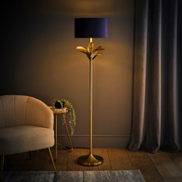 ValueLights Christina Navy Velvet and Gold Palm Leaf Floor Lamp with Bulb - Size: 157.5 x 35 x 35cm - Wilko - thumbnail 7