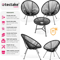 tectake Retro Acapulco 2 Seater Black Table and Santana Chairs Set - Size: 78 x 149 x 190cm - Wilko - thumbnail 7