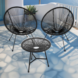 tectake Retro Acapulco 2 Seater Black Table and Santana Chairs Set - Size: 78 x 149 x 190cm - Wilko
