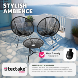tectake Retro Acapulco 2 Seater Black Table and Santana Chairs Set - Size: 78 x 149 x 190cm - Wilko - thumbnail 5