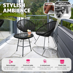 tectake Retro Acapulco 2 Seater Black Table and Santana Chairs Set - Size: 78 x 149 x 190cm - Wilko - thumbnail 4