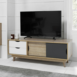 Scandi 2 Door 2 Drawer Oak Grey and White TV Unit - Size: 480 x 1200 x 450cm - LPD Home - Wilko - thumbnail 5