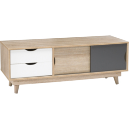 Scandi 2 Door 2 Drawer Oak Grey and White TV Unit - Size: 480 x 1200 x 450cm - LPD Home - Wilko - thumbnail 3